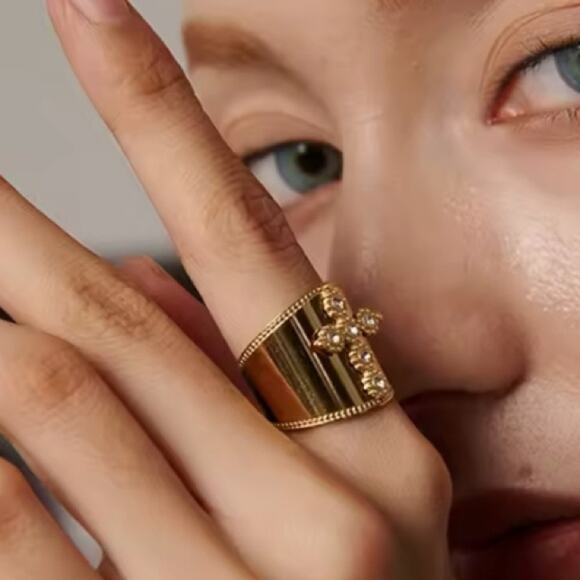 Gold Cross Ring Stainless Steel Adjustable Punk Tribal Boho - Picture 7 of 8